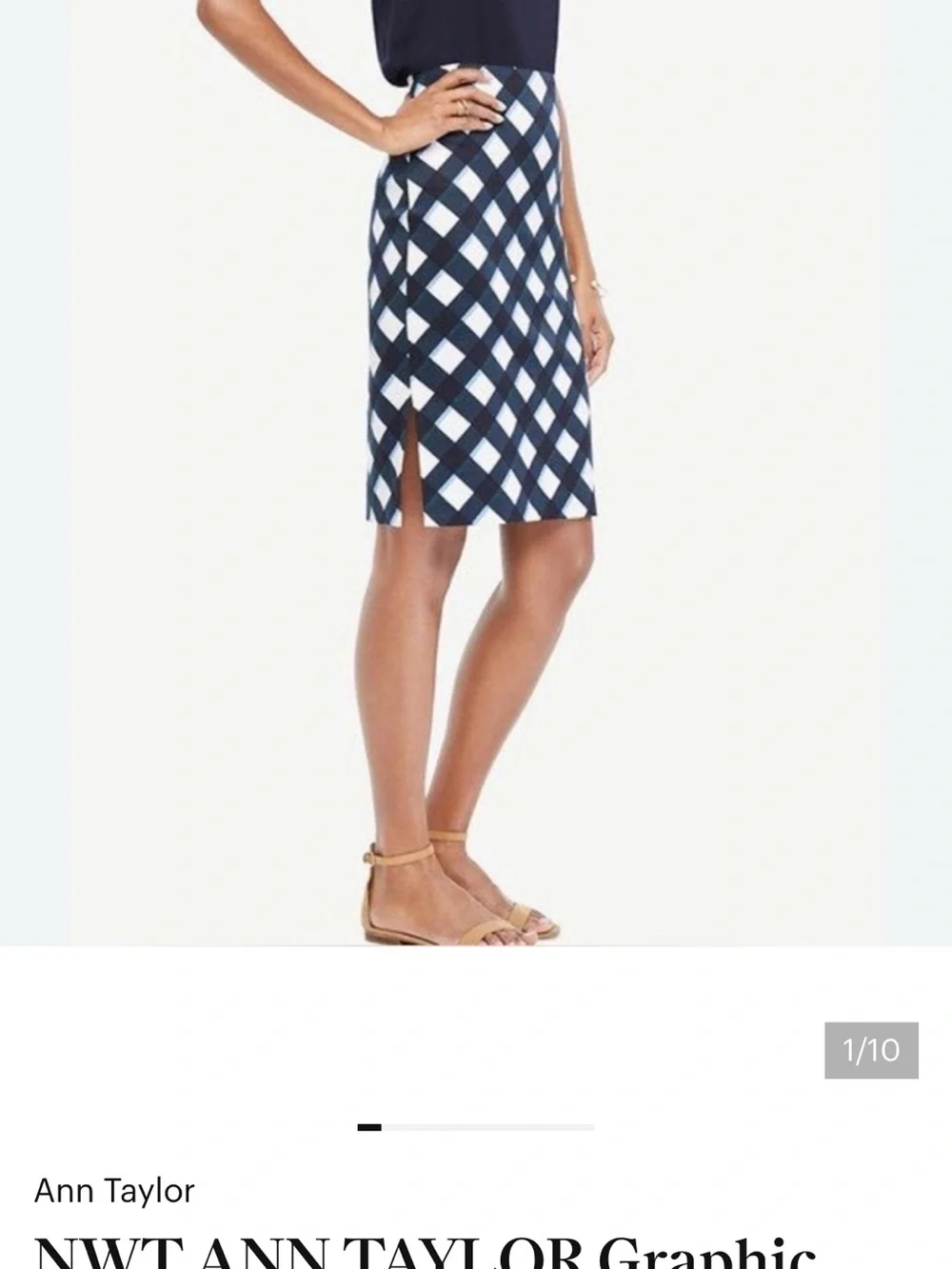 Ann Taylor NWT Graphic Gingham-Check Pencil Skirt in Batik Blue 6